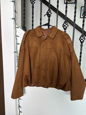 Women’s Brown Faux Suede Cropped Bomber Jacket